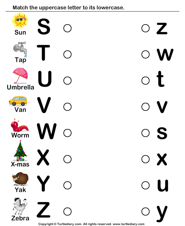 draw line to match letters s to z turtle diary worksheet