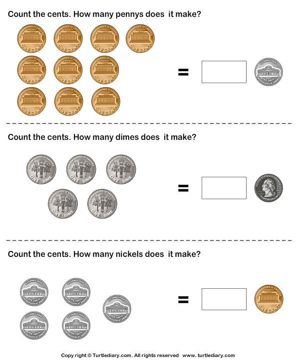 equivalent amount with coins turtle diary worksheet