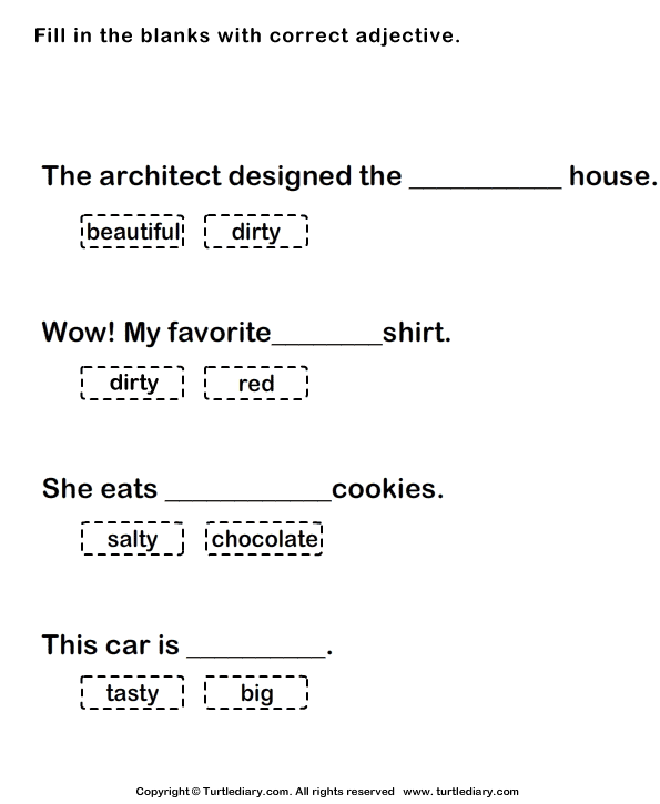 Fill In The Blanks With Suitable Adjectives Worksheets