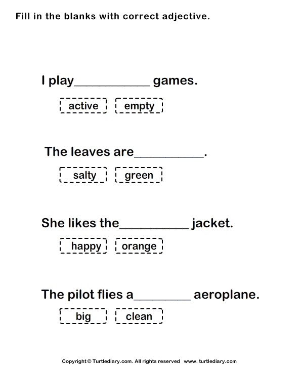 2nd phonics worksheets grade Fill Blank in Adjective with Worksheet the Correct