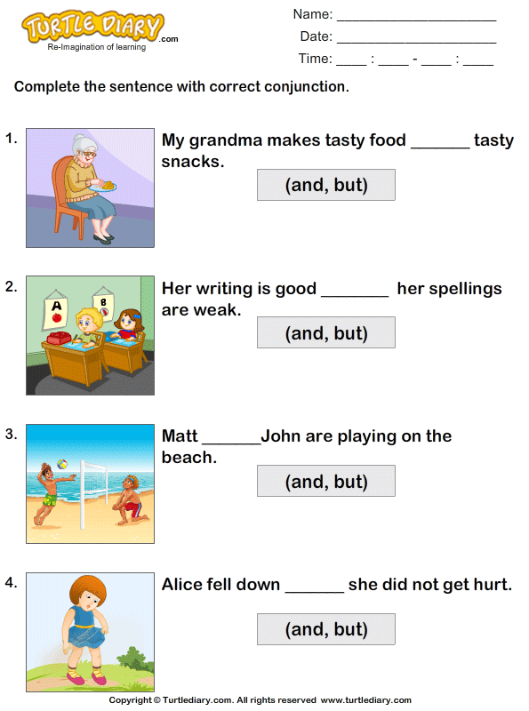 english exercise conjunctions using But the Fill Blanks Conjunctions And in Worksheet