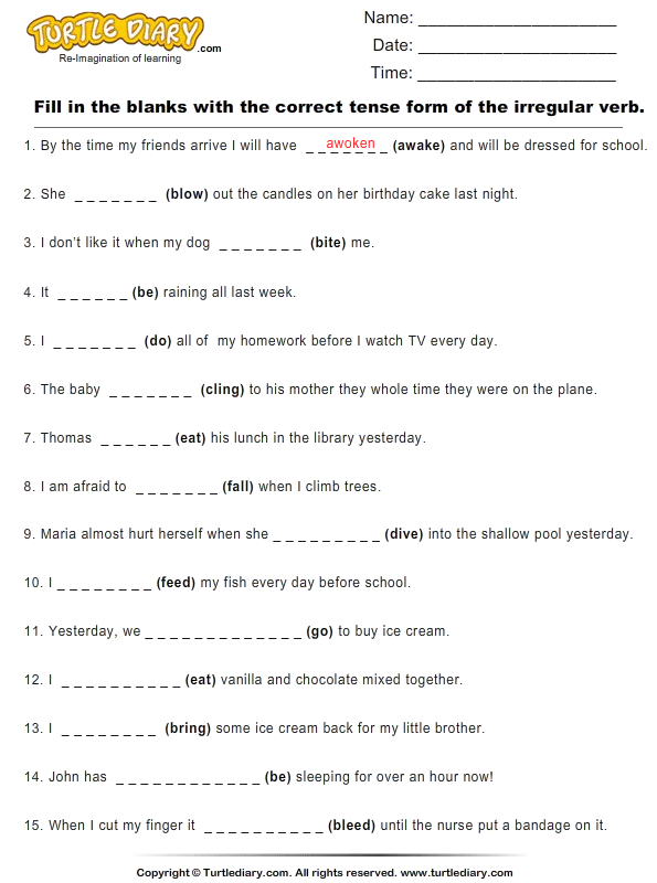 Fill in the Blanks with the Correct Tense Form of the ...