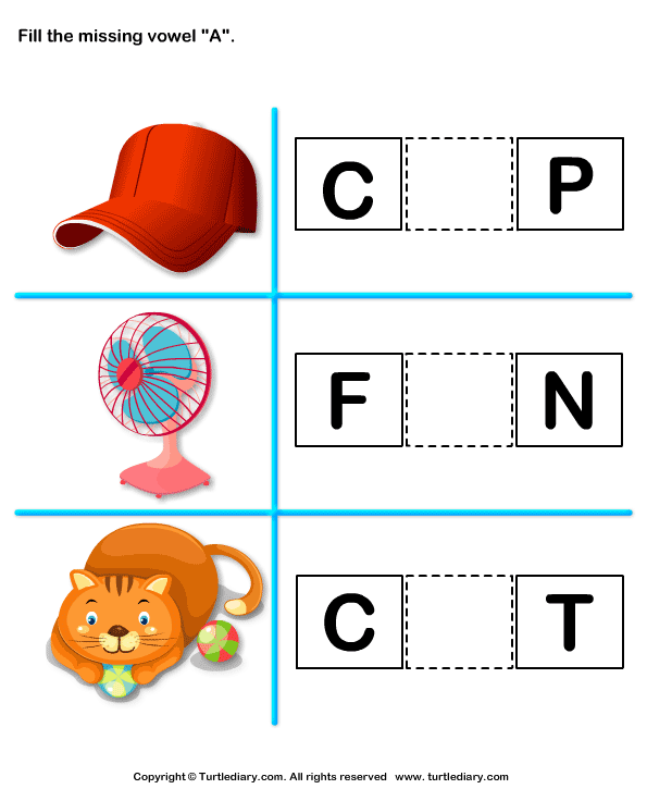 Fill in the Missing Vowel A Worksheet - Turtle Diary