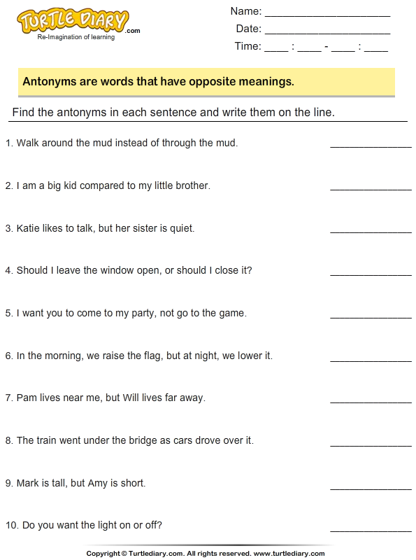 find-and-write-antonyms-in-each-sentence-turtle-diary-worksheet