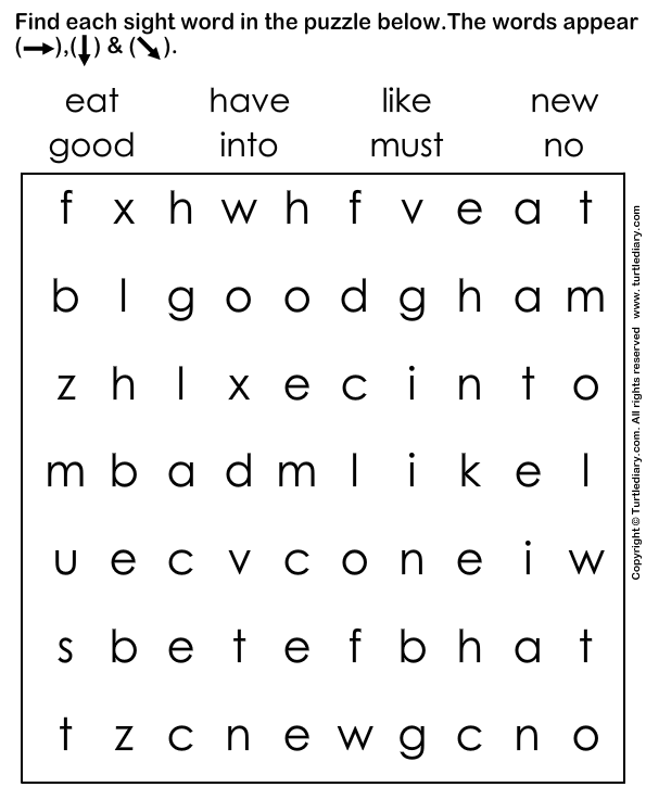 Find Sight Words Worksheet - Turtle Diary