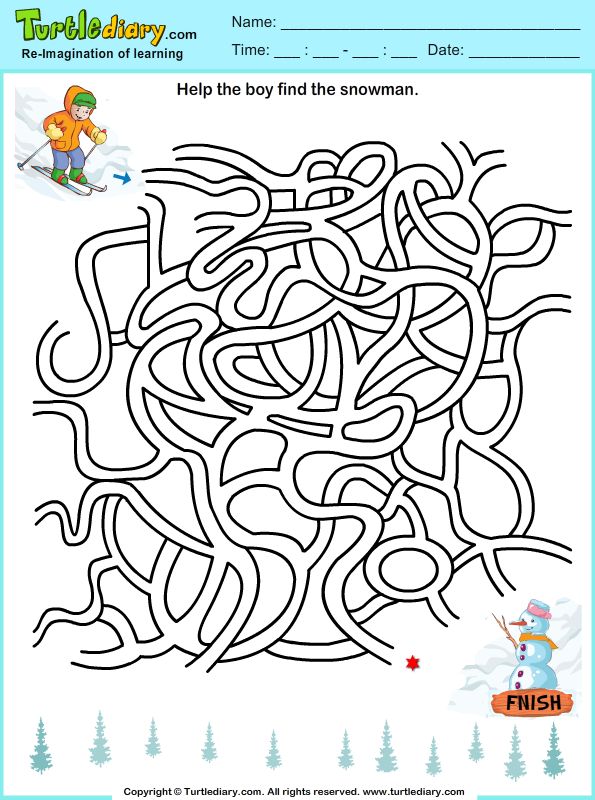 kindergarten printable activities halloween free Worksheet Diary Snowman Maze Turtle  Find