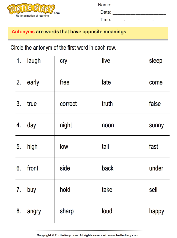 Find the Antonym of Words Worksheet - Turtle Diary