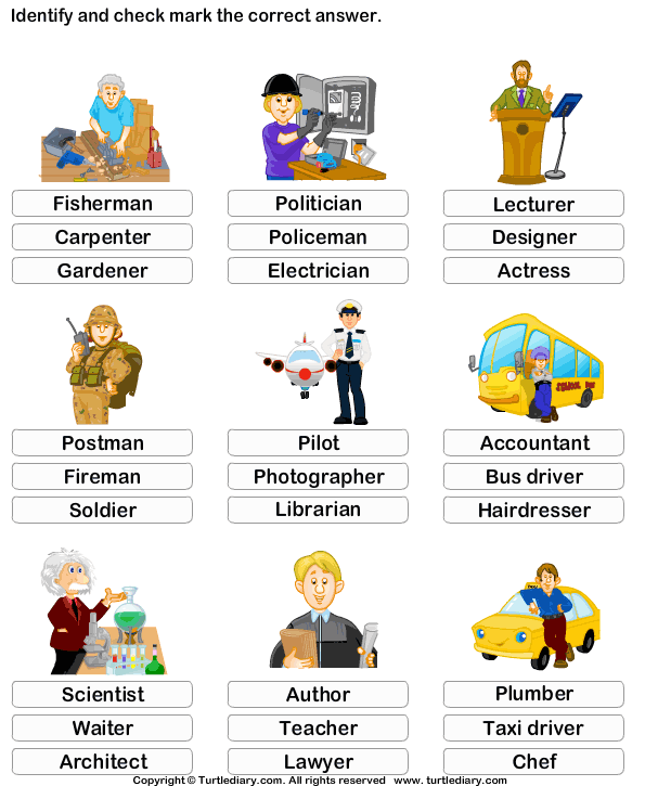 Find the Correct Occupation of the Person Worksheet - Turtle Diary