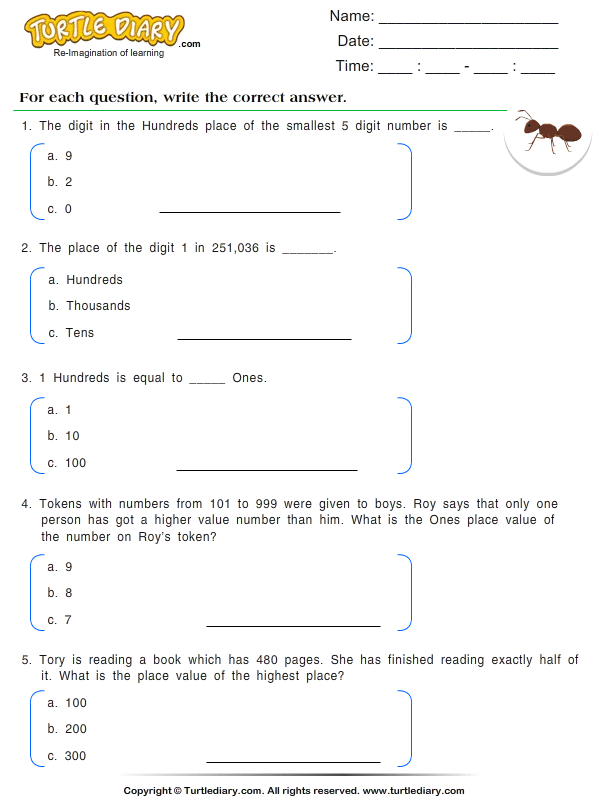 Find the Place Value of a Digit Worksheet - Turtle Diary