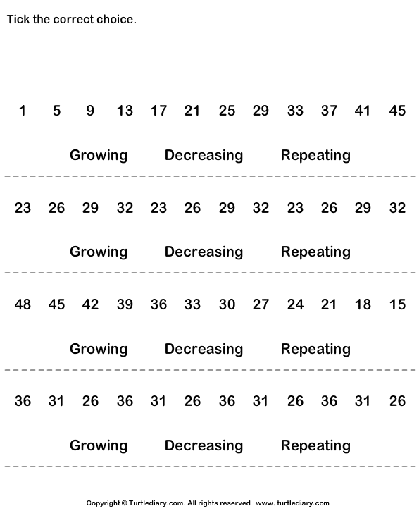 Find the Type of Pattern Worksheet - Turtle Diary