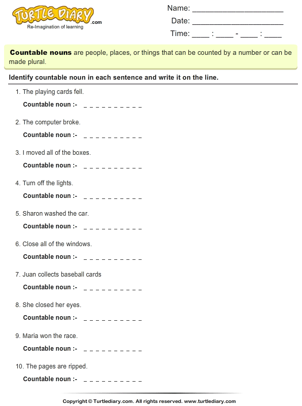 Find the Word that is Countable Noun Worksheet - Turtle Diary