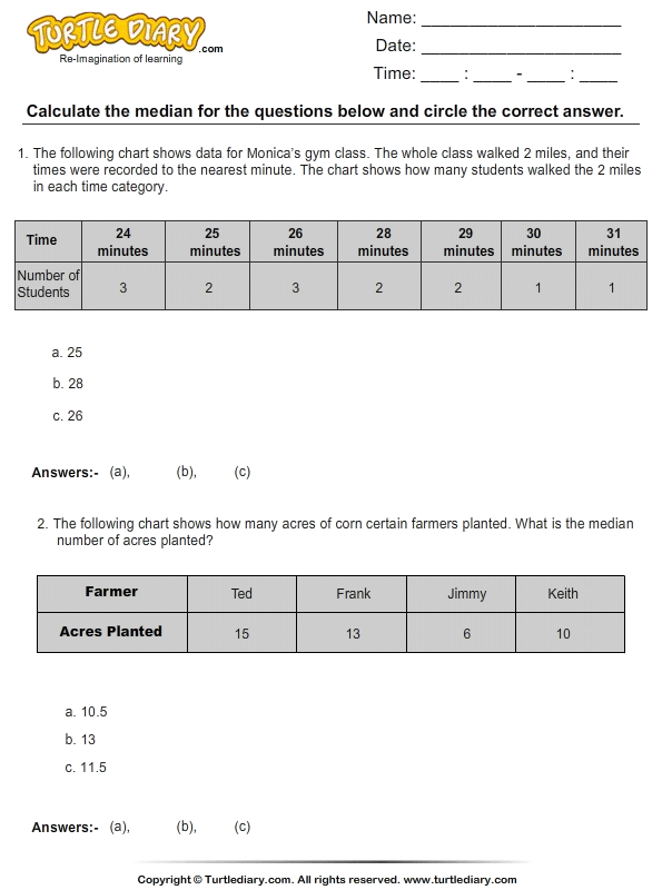 Finding The Median Of Set Of Numbers Worksheet Turtle Diary