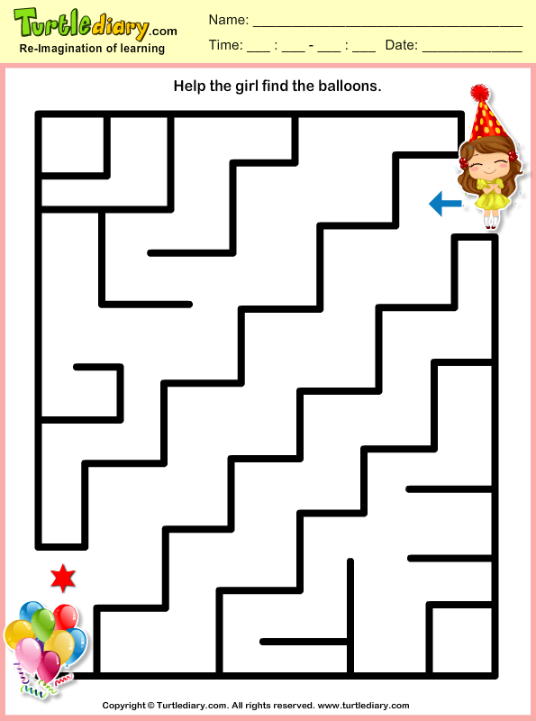 Girl and Balloon Maze Worksheet - Turtle Diary