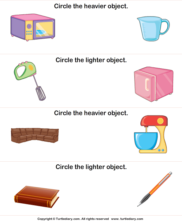 Heavy vs Light Worksheet - Turtle Diary