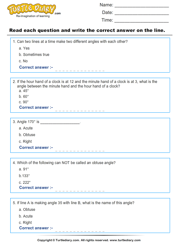 identify and classify angles turtle diary worksheet
