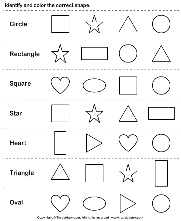 identify and color the shape turtle diary worksheet