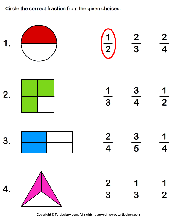 exam math entrance Identify Worksheet Represented Fraction Part by Shaded