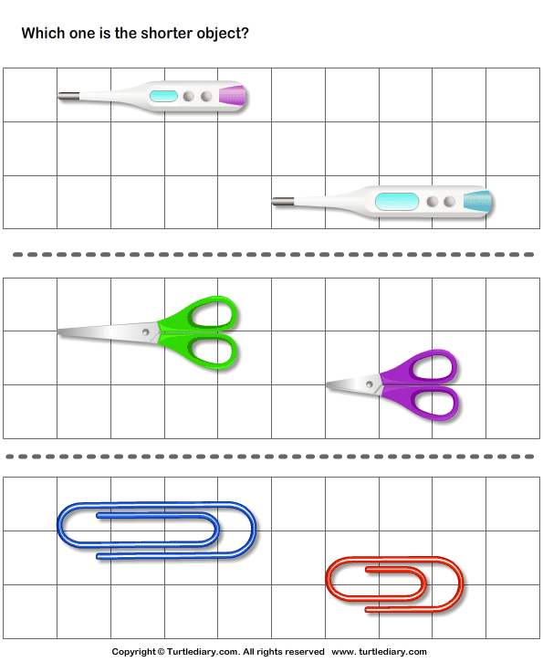 Identify Longer and Shorter Object Worksheet - Turtle Diary