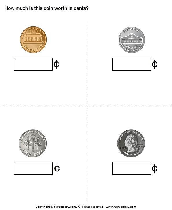 Identify Penny Nickel Dime Quarter Worksheet - Turtle Diary