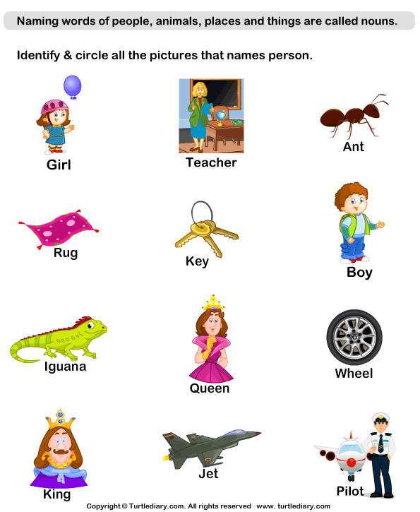 Noun Worksheets Identify Person Place Thing