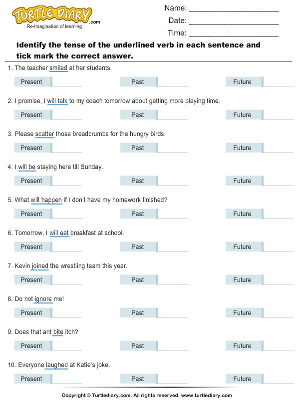 Present Future And Past Tense Worksheets