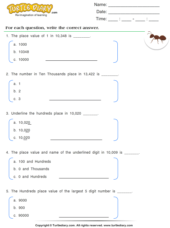 Identify The Place Value Of A Underlined Digit Turtle Diary Worksheet