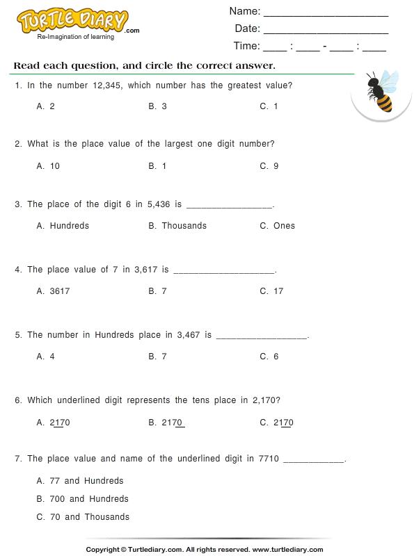 identify the place value up to thousands worksheet turtle diary