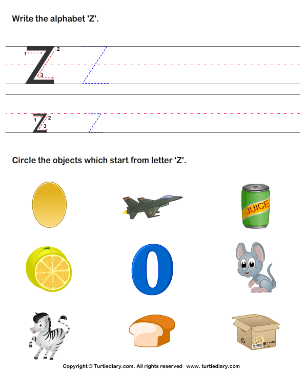 preschool z worksheet letter for Start With Diary Turtle Worksheet That  Z Identify Words