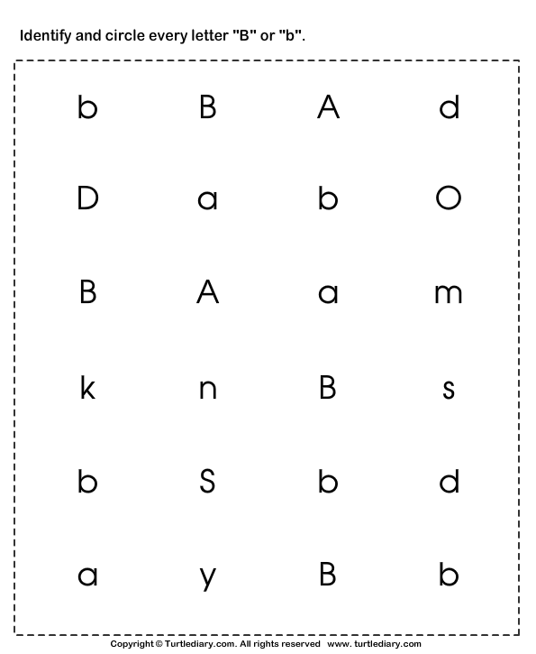 Identifying Lowercase And Uppercase Letter B Turtle Diary Worksheet