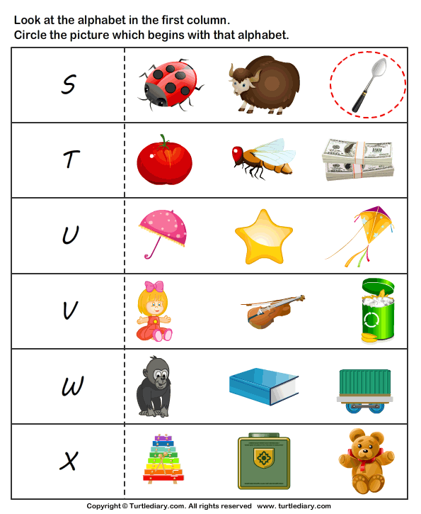 Letter Sounds S to X Worksheet Turtle Diary