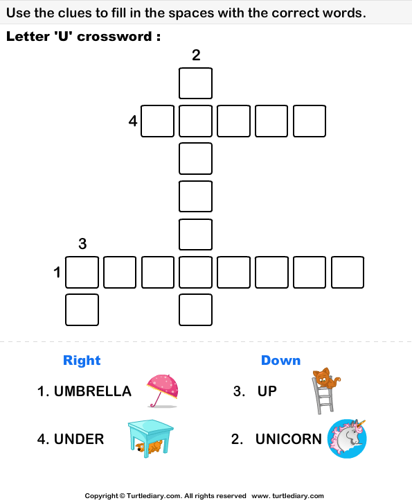 Letter U Crossword Worksheet Turtle Diary