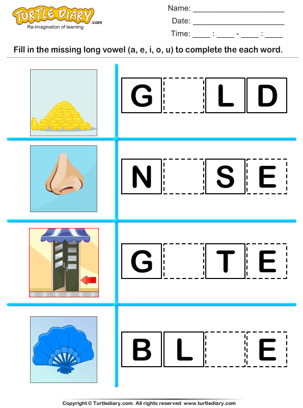 Look at Pictures and Identify Long Vowel Sound | Turtle Diary Worksheet