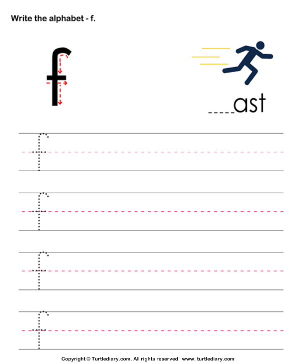 Lowercase Alphabet Writing Practice F Worksheet - Turtle Diary