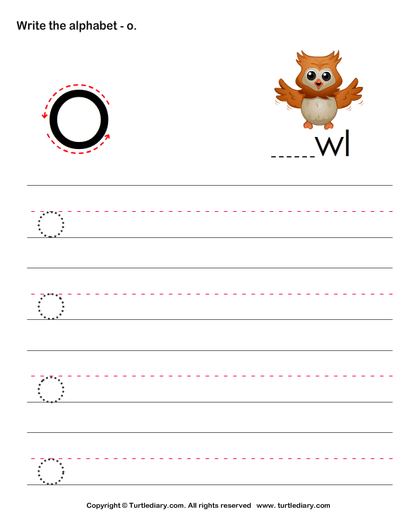 lowercase alphabet writing practice o turtle diary worksheet