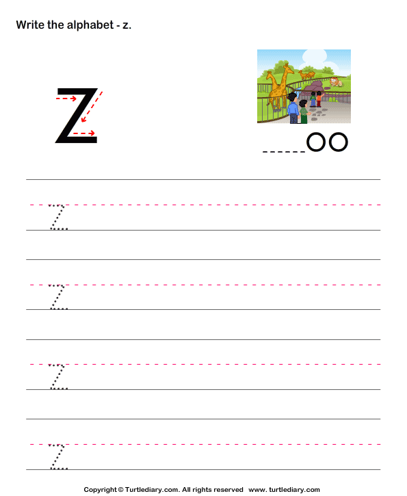 preschool z letter worksheet for Alphabet Writing Diary Practice Lowercase  Z Worksheet Turtle