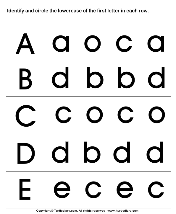 Lowercase Letter Recognition A B C D E Worksheet - Turtle ...