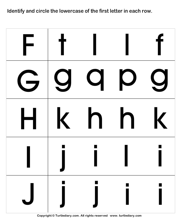 alphabet identification games J H Lowercase Worksheet  F Turtle I Recognition G Letter