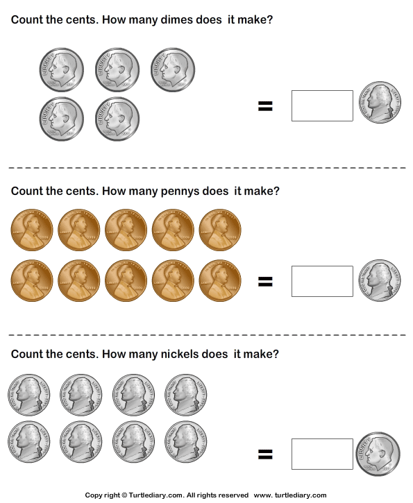 Make Same Amount with Different Number of Coins Worksheet - Turtle Diary