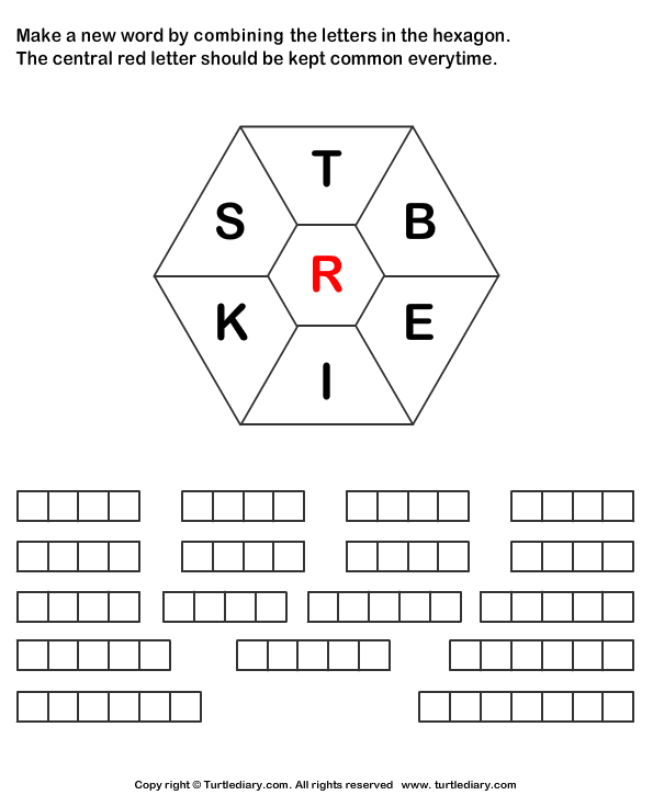 Make Words using Letters T B E I K S R Worksheet - Turtle Diary