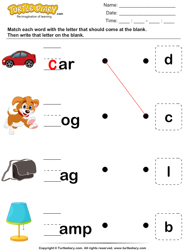 Match Letter to Make a Word and Fill in the Blank Worksheet - Turtle Diary