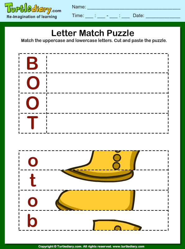 Match Letters Boot Worksheet - Turtle Diary
