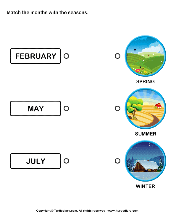 Match Months with Corresponding Seasons | Turtle Diary Worksheet