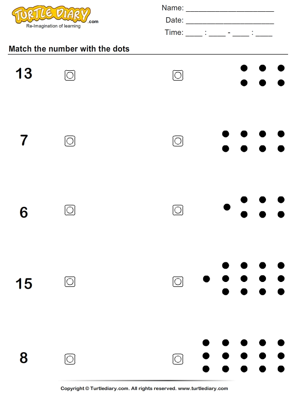 printable k worksheets Dots Diary Worksheet   Turtle Number with Match