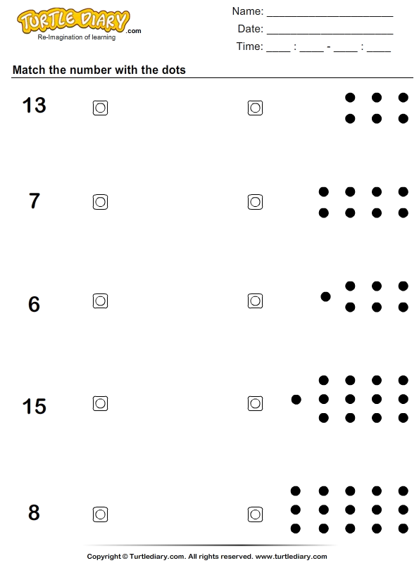 Match Number With Dots Turtle Diary Worksheet