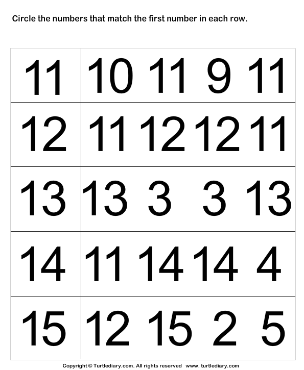 match numbers up to fifteen worksheet turtle diary