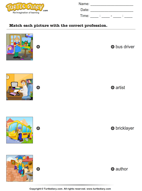 Match Occupations with Pictures Worksheet - Turtle Diary