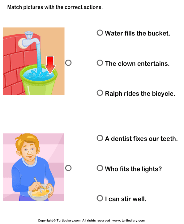 1 grade english for book exercise Match Man Correct with of Pictures Water Actions and