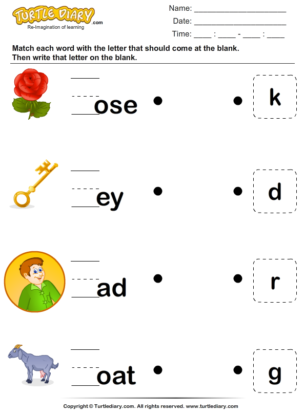 worksheets free kindergarten for labeling Complete Word the Letter the Worksheet Match Missing to