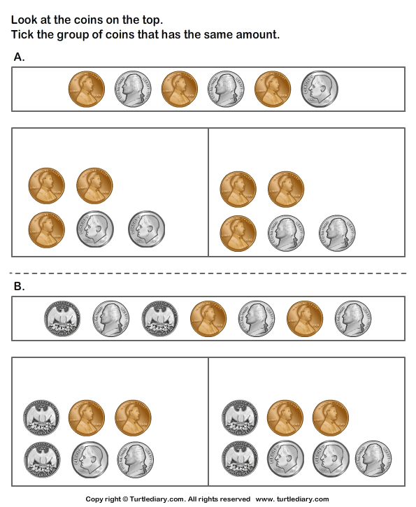 Money Combinations Worksheet - Turtle Diary