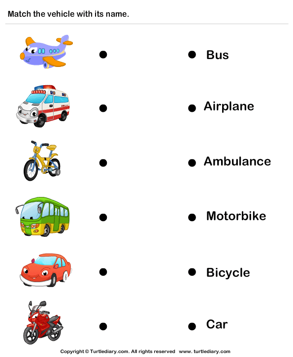 Names of Vehicles Worksheet - Turtle Diary